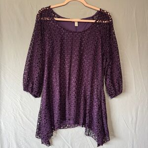 Dressbarn Womens Lace Top L Purple Asymmetric Mature Work Office Business